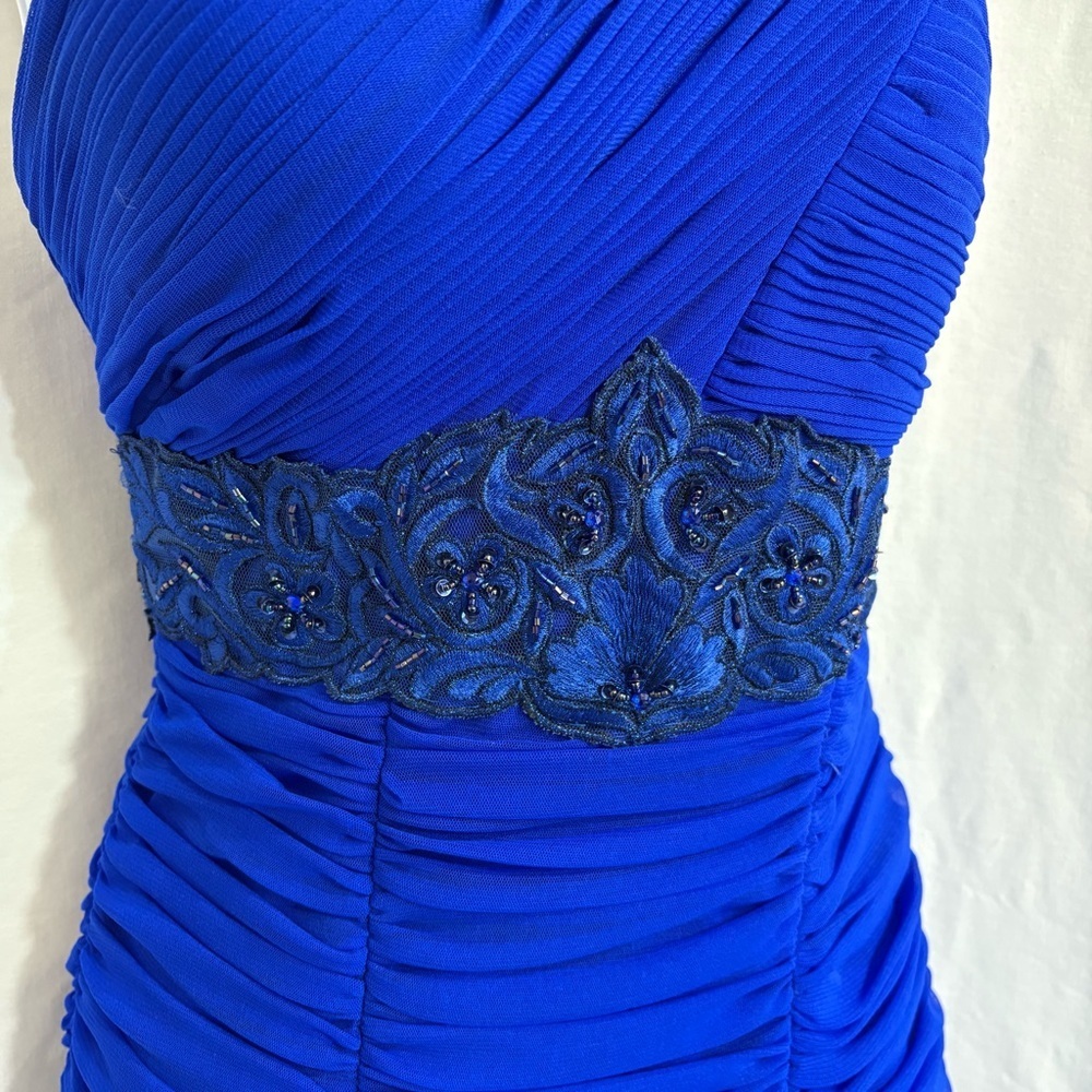 Sue Wong Blue One Shoulder Beaded Cocktail Dress Size 2 Ruched Bodycon - Picture 6 of 12